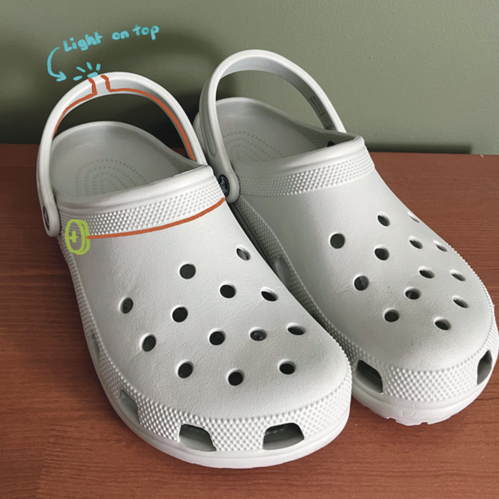 This is the main croc sketch. On the backing is the light so when the user flips it, it activates the circuit and the light is easy to see.